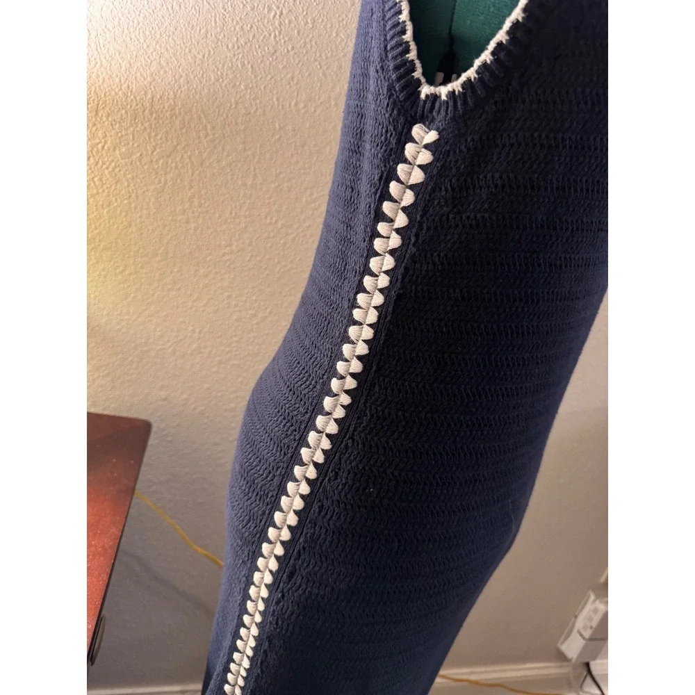 Abercrombie & Fitch Navy Knit Maxi Dress L White Contrast Trim Side Slits